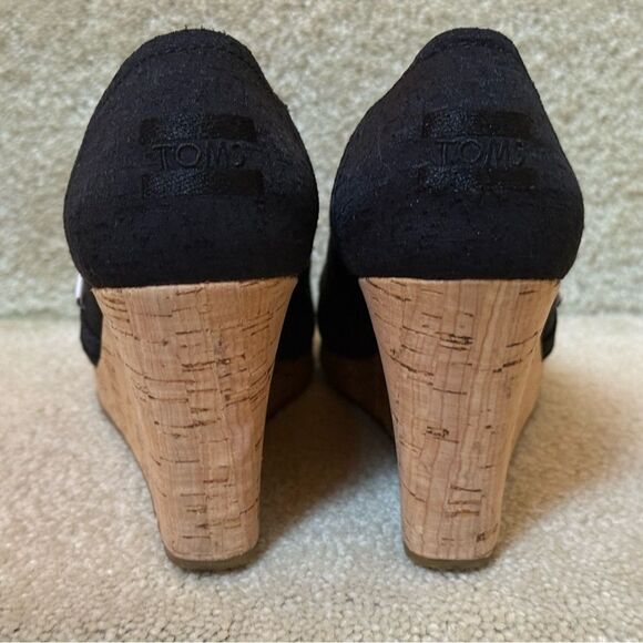 TOMS Women's Classic Espadrille Wedge Sandal Black Scattered Woven‎ Size 8 - Picture 7 of 10